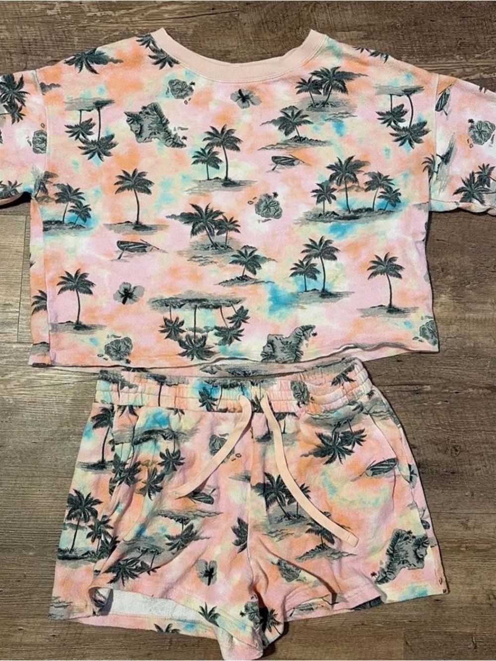Old Navy Pink Peach Blue Tie-Dye Palm-Print Set